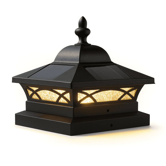 Classy Caps Coventry Solar Post Cap with 7.5"x7.5" Base Adapter - Fits 7.5"x7.5" (8x8 Nominal) Posts - Black Aluminum
