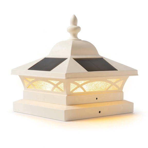 Classy Caps Coventry Solar Post Cap with 7.5"x7.5" Base Adapter - Fits 7.5"x7.5" (8x8 Nominal) Posts - White Aluminum