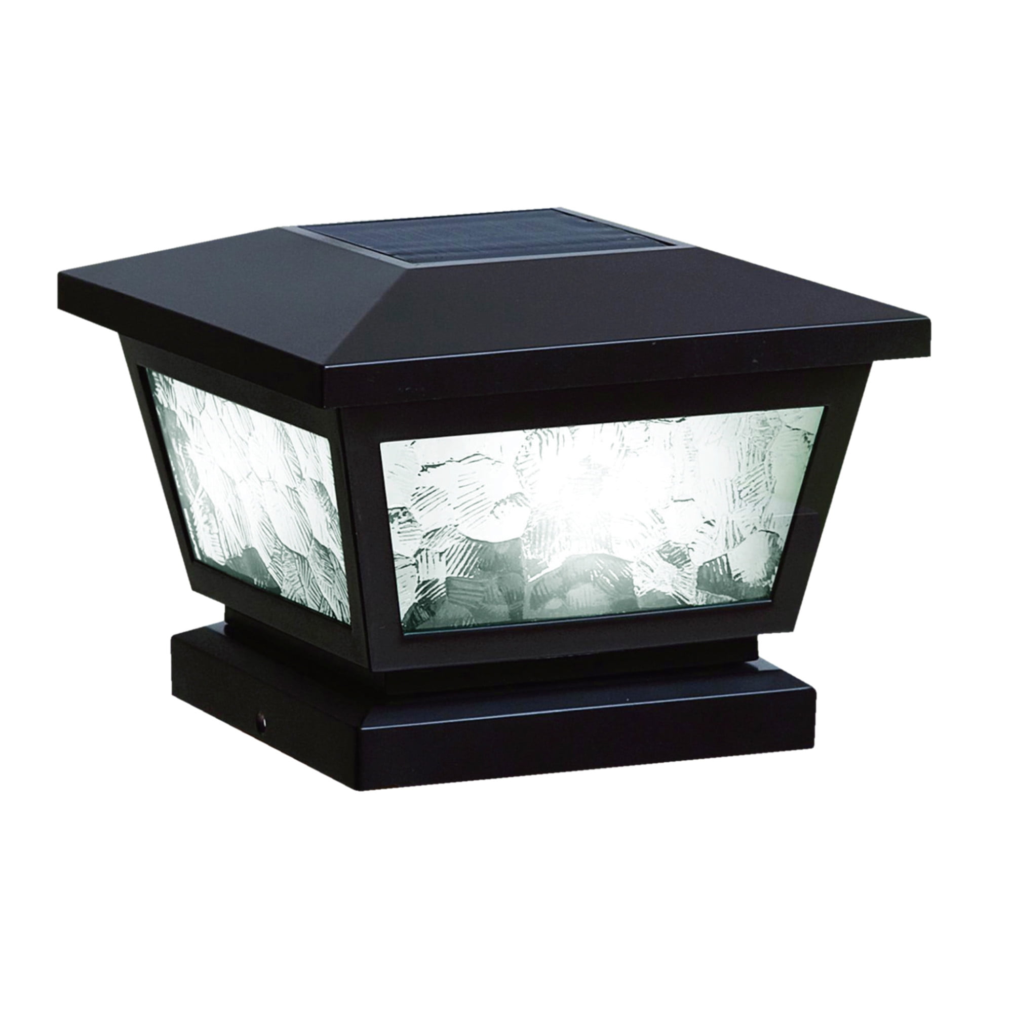 Black LED Solar Post Cap Light with Pebbled Glass