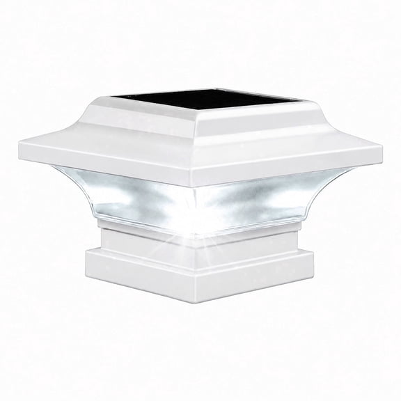 Classy Caps Imperial Solar Post Cap with 3"x3" Base Adapter - Fits 3"x3" Posts - White Aluminum