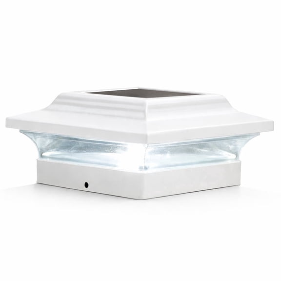 Classy Caps Imperial Solar Post Cap with 4.5"x4.5" Base Adapter - Fits 4.5"x4.5" Posts - White Aluminum