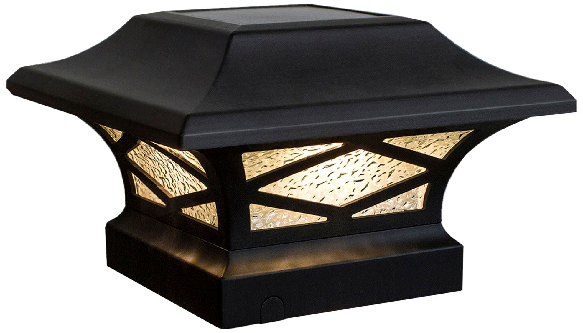 Black Aluminum LED Solar Post Cap with Pebbled Glass