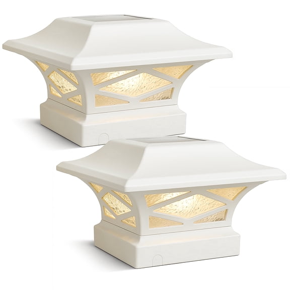 Classy Caps Kingsbridge Dual Lighted Solar Post Cap - Fits 3.5"x3.5", 4"x4", 5"x5", and 5.5"x5.5" Posts - White Aluminum (2 Pack)