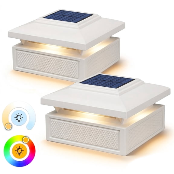 Classy Caps Lumineer Smart Solar Post Cap - Fits 3.5"x3.5", 4"x4", and 4.25"x4.25" Posts - White Aluminum (Set of 2)