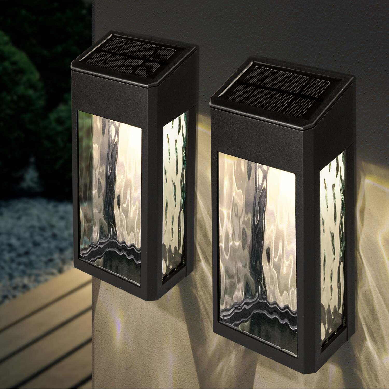 Black Aluminum Solar LED Deck and Wall Lights, Set of 2