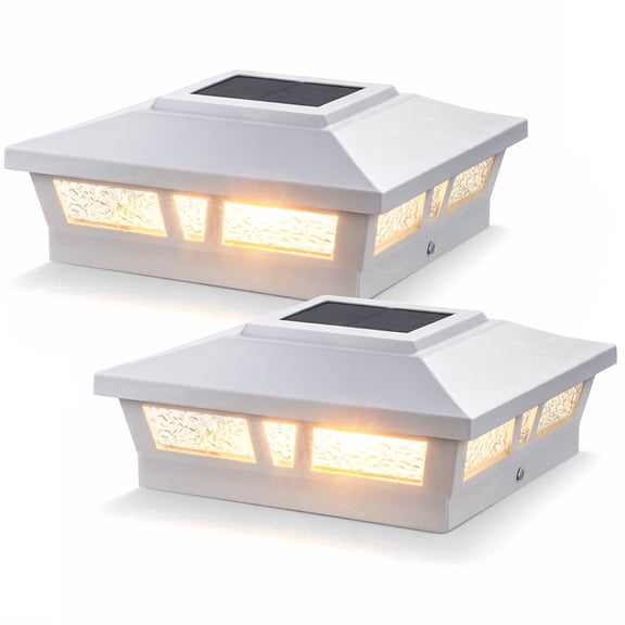 Classy Caps Oxford Solar Post Cap - Fits 6"x6", 5.5"x5.5", and 5"x5" Posts - White Aluminum (Set of 2)