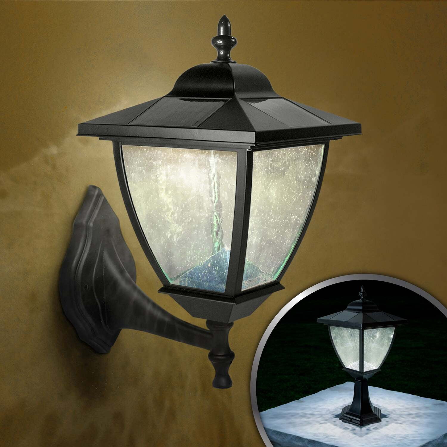 Black Aluminum LED Solar Post and Wall Light