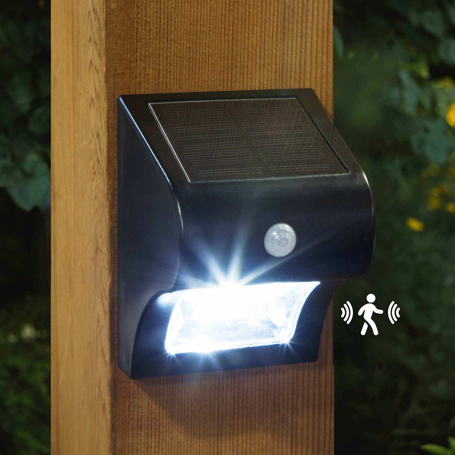Black Solar Powered Motion Sensor LED Post Cap Lights, Set of 2