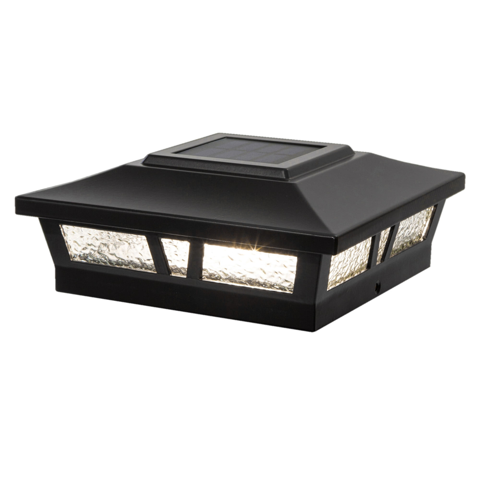 Black Aluminum Solar LED Post Cap with Decorative Glass Lens