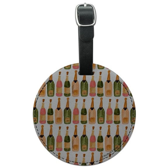 Classy Champagne Celebration Pattern Round Leather Luggage Card Suitcase Carry-On ID Tag