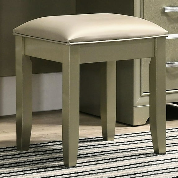 Classy Champagne Vanity Stool With Padded Upholstered Seat For Bedroom Rectangular