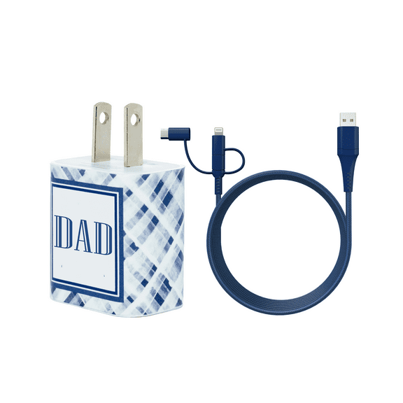 Classy Chargers Phone Charger Sets for iPhone & Android | 6 FT 3-in-1 Cable Included MFI Lightning, Type C, and Micro USB | Gift for Any Age and All Occasions (Dad - Plaid)