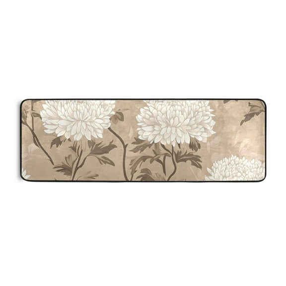 Classy Chrysanthemum on Beige Runner Rug for Hallways Kitchen Non Slip 2'x 6' Washable Hall Carpet for Bedroom Entryway Laundry Room