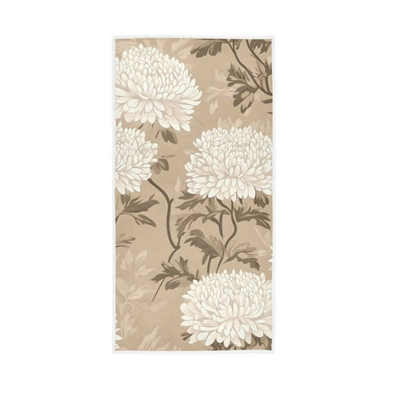 Classy Chrysanthemum Pattern on Beige Background Face Towel Absorbent Hand Towels Bath Sport Gym