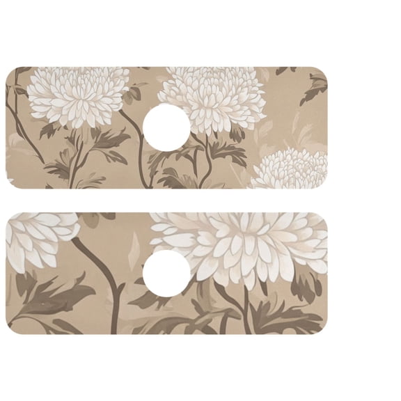 Classy Chrysanthemum Pattern on Beige Background Kitchen Sink Splash Guard, Silicone Sink Faucet Mat Dry Out the Kitchen Bathroom