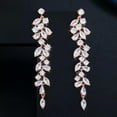 thumbnail image 1 of Classy Cubic Zircon Rose Gold Plated Dancing Party Long Dangle Leaf Drop Earring, 1 of 9