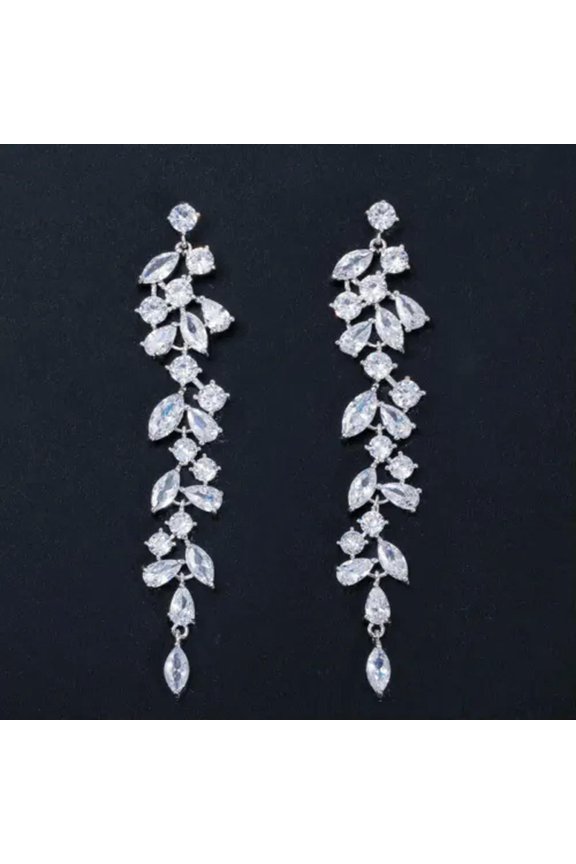 Classy Cubic Zircon Rose Gold Plated Dancing Party Long Dangle Leaf Drop Earring