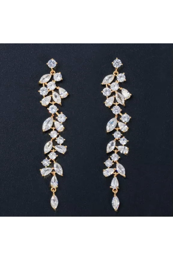 Classy Cubic Zircon Rose Gold Plated Dancing Party Long Dangle Leaf Drop Earring