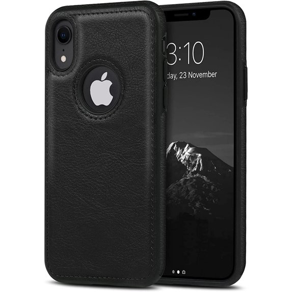 Classy Design Luxury Leather Phone Case for iPhone XR Non-Slip Grip Full Body Ultra Slim Protective Case 6.1 Inch (Black)
