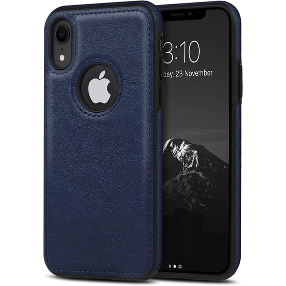 Classy Design Luxury Leather Phone Case for iPhone XR Non-Slip Grip Full Body Ultra Slim Protective Case 6.1 Inch (Blue)