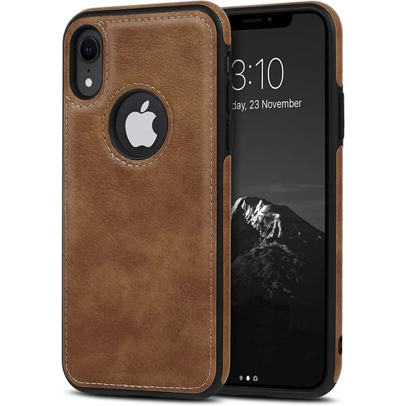 Classy Design Luxury Leather Phone Case for iPhone XR Non-Slip Grip Full Body Ultra Slim Protective Case 6.1 Inch (Brown)