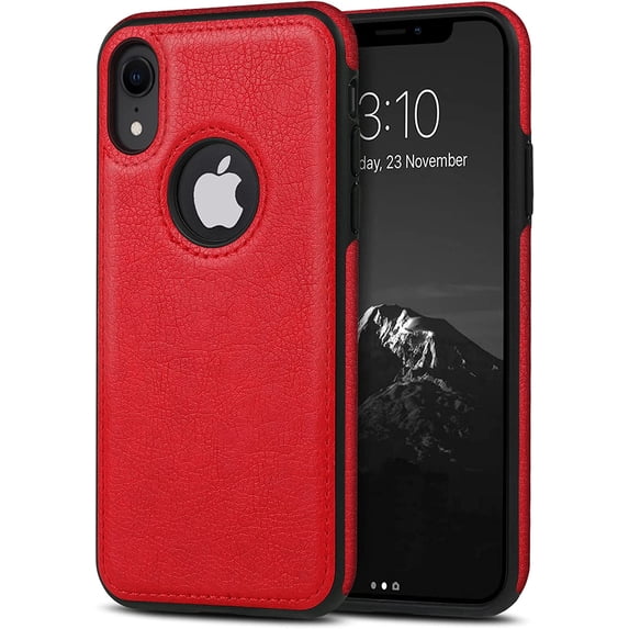 Classy Design Luxury Leather Phone Case for iPhone XR Non-Slip Grip Full Body Ultra Slim Protective Case 6.1 Inch (Red)