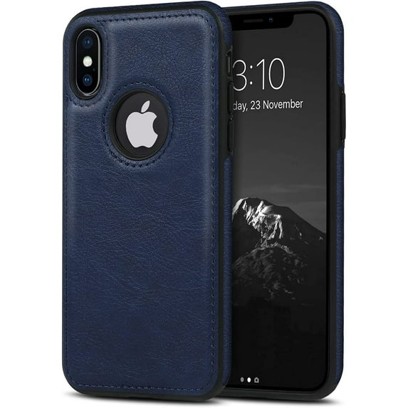Classy Design Luxury Leather Phone Case for iPhone Xs Max Non-Slip Grip Full Body Ultra Slim Protective Case 6.5 Inch (Blue)