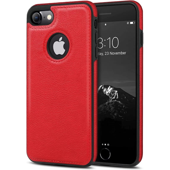 Classy Design Luxury Leather Phone Case for iPhone 7 & iPhone 8 & iPhone SE 2020 (2nd Generation) Non-Slip Grip Full Body Ultra Slim Protective Case 4.7 Inch (Red)