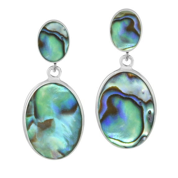 Classy Double Oval Abalone Inlay Sterling Silver Drop Post Earrings