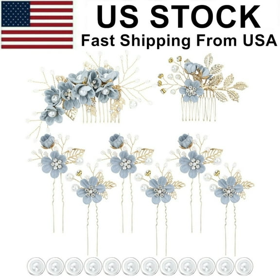 Classy Dusty Blue Flower Bridal Wedding Hair Side Combs,Hair Pins for Women Girl
