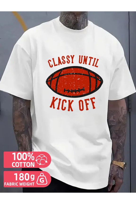 Classy Football Tee for men white 180G 100% Cotton Weekend casual wear Casual Unisex Shirt Short Sleeve tshirts Classic Unisex Shirt Crewneck tshirts
