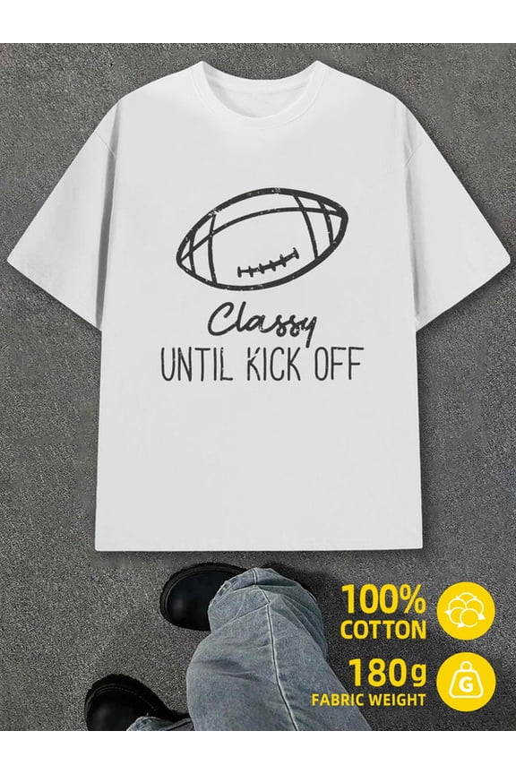 Classy Football Tee mens white 180G 100% Cotton Regular Fit,Everyday Comfort,Comfortable Casualwear,Urban Style Fashion Unisex Shirt Graphic Tee tshirts