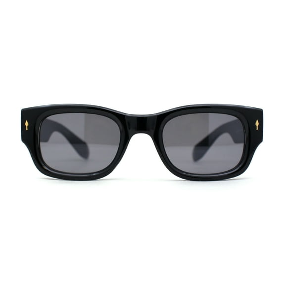 Classy Gentlemans Narrow Rectangle Thick Plastic Arm Sunglasses All Black