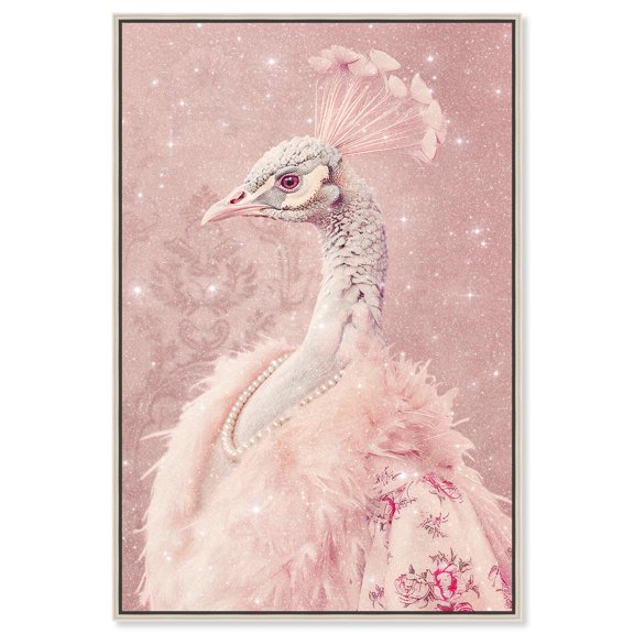 Classy Glam Peacock Canvas Pink Pop Wall Art by Art Remedy, Silver Frame, 16" x 24"
