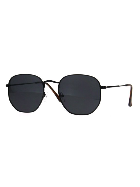 Classy Hipster Fashion Sunglasses Thin Metal Hexagon Shape UV400 Black, Black
