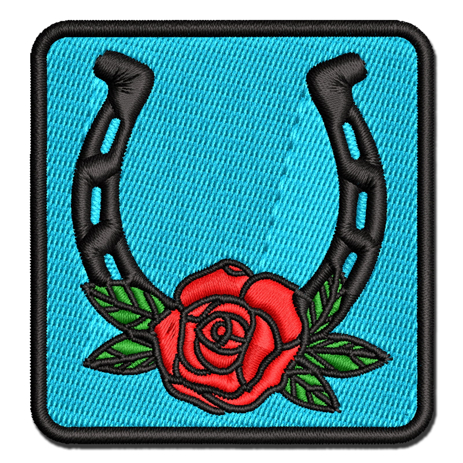 Classy Horseshoe with Rose Cowboy Cowgirl Western Farm Ranch Horses Applique Multi-Color Embroidered Iron-On Patch - 3.5 Inch Large