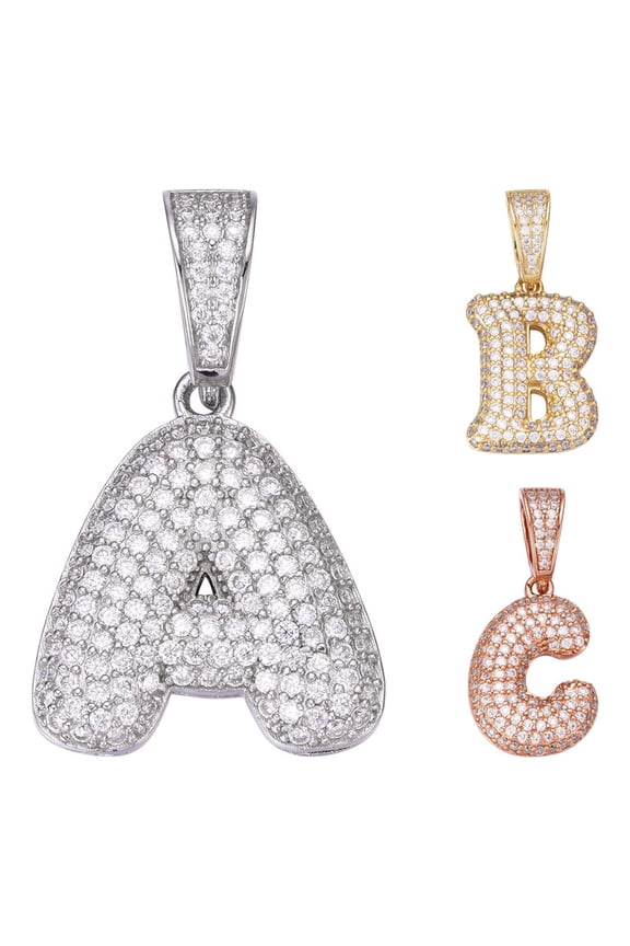D Color Moissanite A-Z Initials Bubble Letter Iced Out Pendant 1" 14k Gold Plated Solid 925 Sterling Silver Necklace