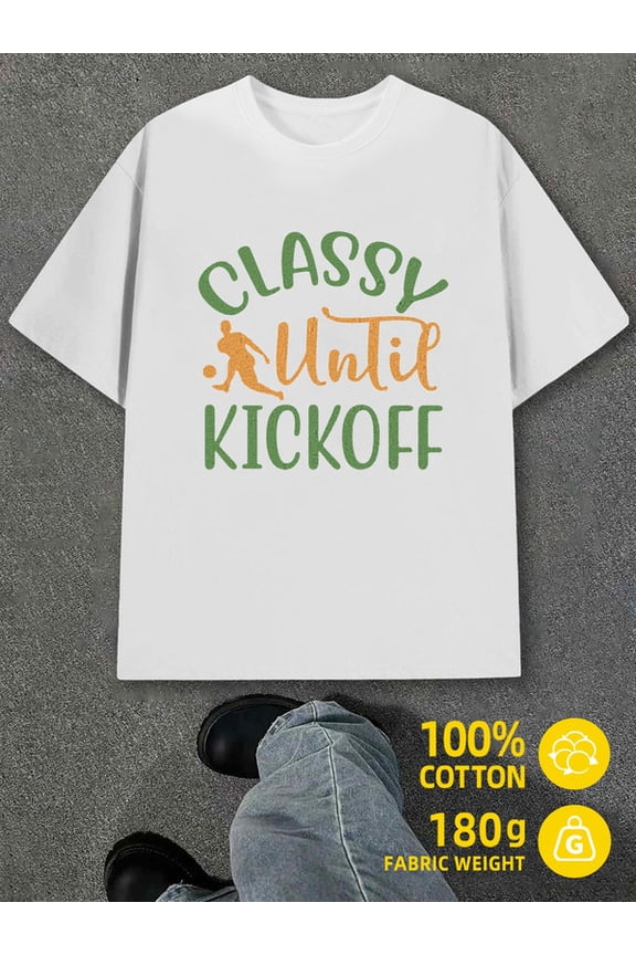 Classy Kickoff for men white 180G 100% Cotton New spring and fall printed T-shirts,fashionable and trendy Vintage Unisex Shirt Short Sleeve tshirts
