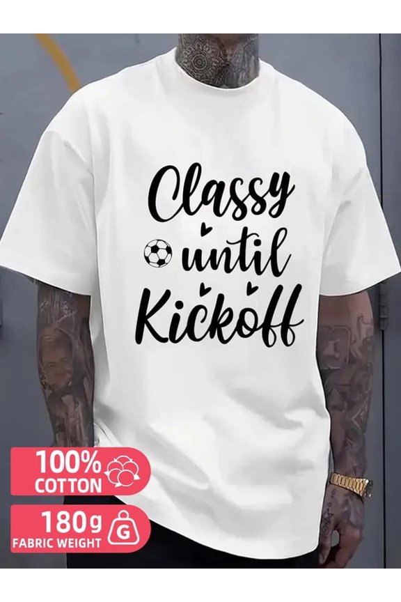 Classy Kickoff men's white 180G Cotton Regular Fit,Everyday Comfort,Comfortable Casualwear,Urban Style Casual Unisex Shirt Printed tshirts Casual Unisex Shirt