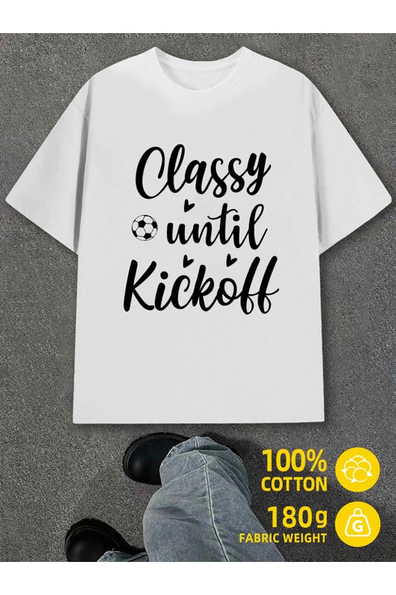 Classy Kickoff for men white 180G 100% Cotton Breathable fabric,round neck,short sleeves Unique Design Unisex Shirt Crewneck tshirts Retro Unisex Shirt Short Sleeve tshirts