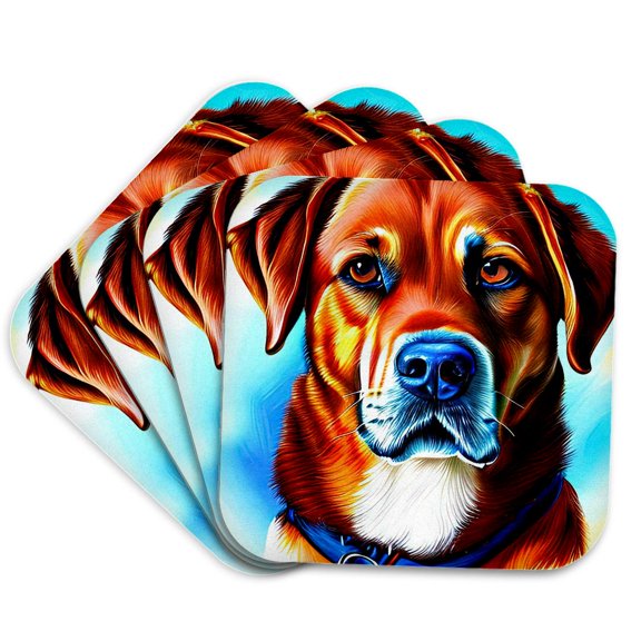 3drose, Classy Labrador Retriever Dog Portrait on Blue. Digital Art for You, Set of 4 Coasters - Soft