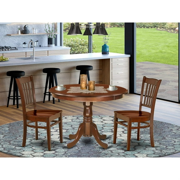 Classy Mahogany Finish Dining Set with Round Table and Wood Seat Chairs - HLGR3-MAH-W - Durable, Elegant, and Comfortable - Perfect for Enjoyable Dining Experiences - Budget-Friendly