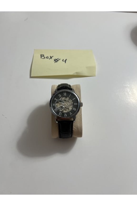 Classy Men's Openwork Watch Automatic Genuine Black Leather Band Husband Gift