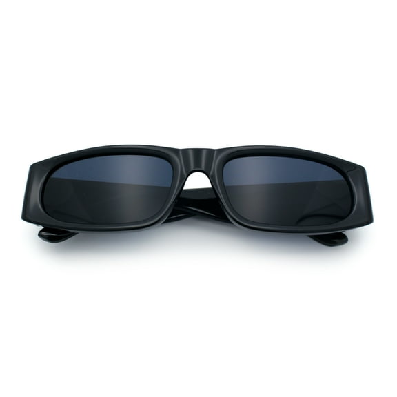 Classy Mod Narrow Rectangle Sport Plastic Dad Fashion Retro Sunglasses All Black