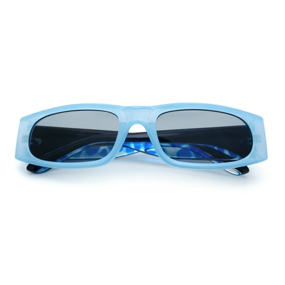 Classy Mod Narrow Rectangle Sport Plastic Dad Fashion Retro Sunglasses Blue - Black