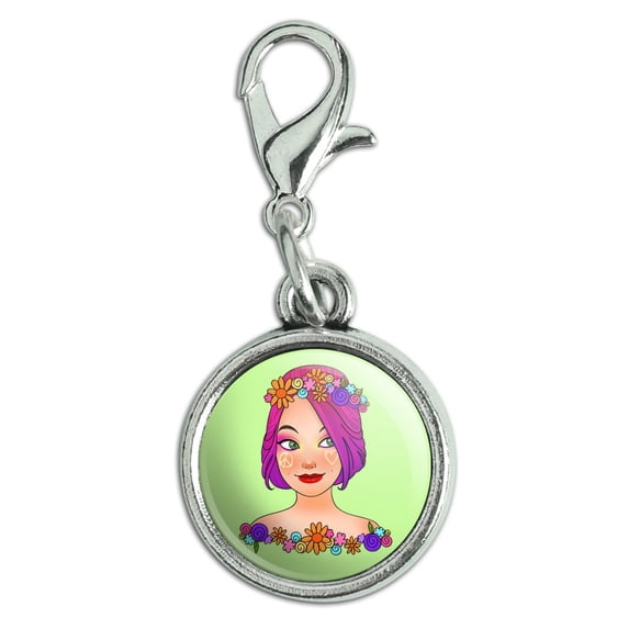 Classy Modern Day Hippie Flower Child Antiqued Bracelet Pendant Zipper Pull Charm with Lobster Clasp