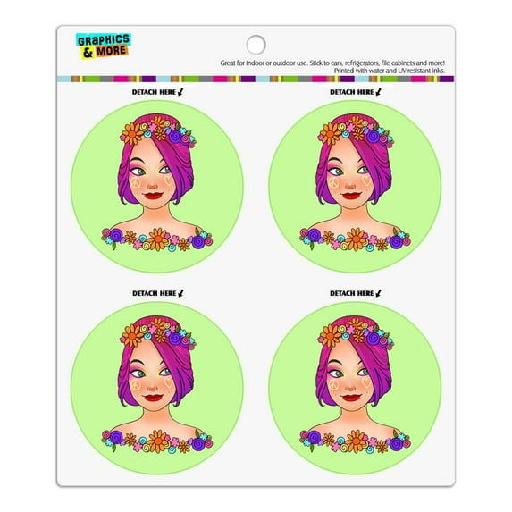 Classy Modern Day Hippie Flower Child Refrigerator Fridge Locker Vinyl Circle Magnet Set