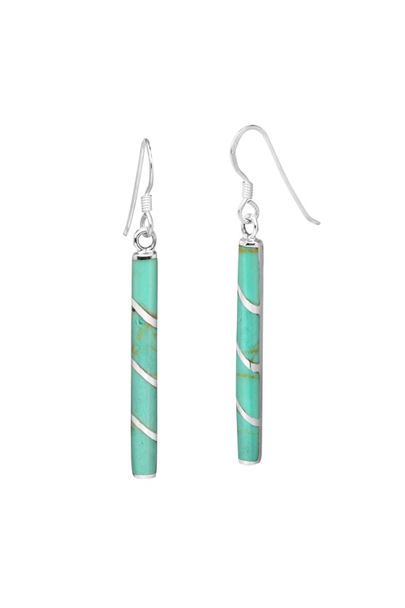 Classy Modern Sterling Silver Tube Simulated Green Turquoise Dangle Earrings