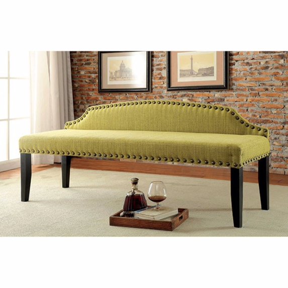 Classy Modish Padded Bench With Nail Trim, Large, Green