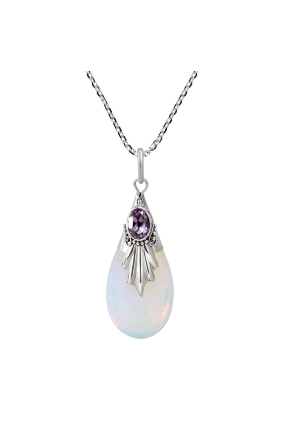 Classy Moonstone Teardrop Purple CZ Sterling Silver Necklace